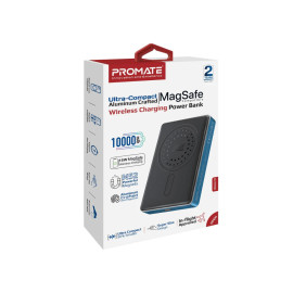 Promate Blade-10 10,000mAh Ultra-Compact Aluminum Crafted MagSafe Compatible Wireless Charging PowerBank - Blue