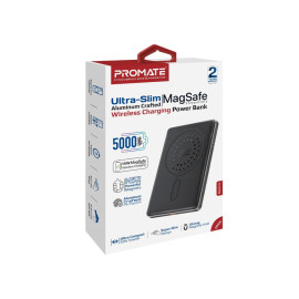 Promate Blade-5 5000 mAh Ultra-Slim Aluminum Crafted MagSafe Compatible Wireless Charging PowerBank - Black