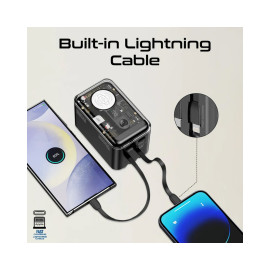 Promate Mavrix-20 65W Multi-Device Charging Transparent Power Bank with Built-In USB-C & Lightning Cable