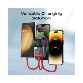 Promate Mavrix 10000mAh 35W Transparent Smartphone and Apple Watch Charging Power Bank with USB-C & Lightning Cable - Red