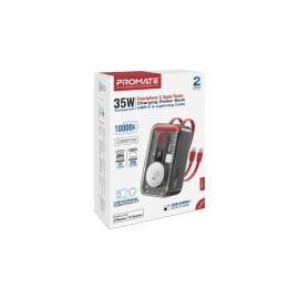 Promate Mavrix 10000mAh 35W Transparent Smartphone and Apple Watch Charging Power Bank with USB-C & Lightning Cable - Red