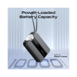 Promate Neo-10 10000mAh 30W Power Delivery Smartphone & Apple Watch Charging Power Bank with in-built USB-C Cable - Black