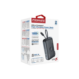 Promate PowerPack-10i 10000mAh  Ultra-compact Fast-Charging Power Bank with AC Charger, Apple Watch Charger and Built-In Lightning Cable