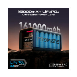 Promate PowerTank-600 600W/161000mAh LiFePO4 High-Capacity Portable Power Station