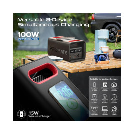 Promate PowerTank-600 600W/161000mAh LiFePO4 High-Capacity Portable Power Station