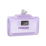 Promate PowerUp-10Duo 10,000 mAh Ultra-Compact Fast Charging Power Bank with Dual folding USB-C and Lightning Connectors - Purple