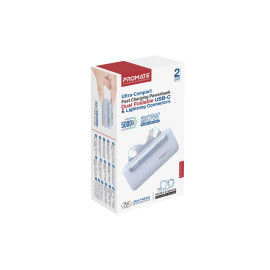Promate PowerUp-Duo 5000mAh Ultra-Compact Fast Charging Power Bank with Dual foldable USB-C™ & Lightning Connectors - Blue