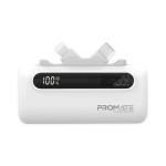 Promate PowerUp-Duo 5000mAh Ultra-Compact Fast Charging Power Bank with Dual foldable USB-C™ & Lightning Connectors - White