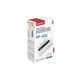 Promate PowerUp-Duo 5000mAh Ultra-Compact Fast Charging Power Bank with Dual foldable USB-C™ & Lightning Connectors - White