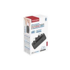 Promate PowerUp-Duo 5000mAh Ultra-Compact Fast Charging Power Bank with Dual foldable USB-C™ & Lightning Connectors - Black
