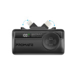 Promate PowerUp-Trio 5000mAh Ultra-Compact Fast Charging Power Bank with In-built USB-C, Lightning Connectors & Apple Watch Charger - Black