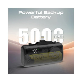 Promate PowerUp-Trio 5000mAh Ultra-Compact Fast Charging Power Bank with In-built USB-C, Lightning Connectors & Apple Watch Charger - Black