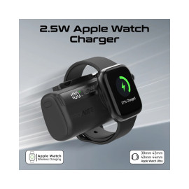 Promate PowerUp-Trio 5000mAh Ultra-Compact Fast Charging Power Bank with In-built USB-C, Lightning Connectors & Apple Watch Charger - Black
