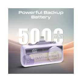 Promate PowerUp-Trio 5000mAh Ultra-Compact Fast Charging Power Bank with In-built USB-C, Lightning Connectors & Apple Watch Charger - Purple