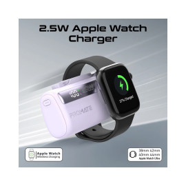 Promate PowerUp-Trio 5000mAh Ultra-Compact Fast Charging Power Bank with In-built USB-C, Lightning Connectors & Apple Watch Charger - Purple