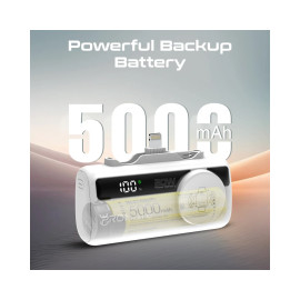 Promate PowerUp-Trio 5000mAh Ultra-Compact Fast Charging Power Bank with In-built USB-C, Lightning Connectors & Apple Watch Charger - White
