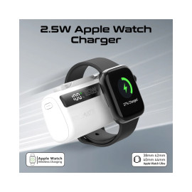 Promate PowerUp-Trio 5000mAh Ultra-Compact Fast Charging Power Bank with In-built USB-C, Lightning Connectors & Apple Watch Charger - White