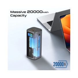 Promate Titan-130RC 20000mAh Ultra Compact 130W Multi-Port Power Bank with Retractable USB-C Cable & TFT LCD Screen