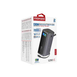 Promate Titan-130RC 20000mAh Ultra Compact 130W Multi-Port Power Bank with Retractable USB-C Cable & TFT LCD Screen