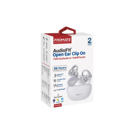 Promate AirClip AudioFit™ Open Ear Clip On TWS Earbuds w/ IntelliTouch - White