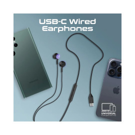 Promate LumiBuds-C LumiSound™ Transparent Stereo USB-C Wired RGB Earphones - Black