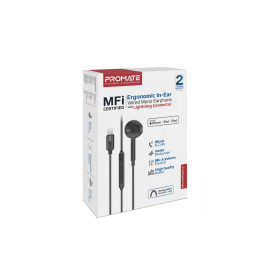 Promate MonoPod-LT MFI Certified Ergonomic In-Ear Wired Mono Earphone with Lightning Connector - Black