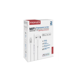 Promate MonoPod-LT MFI Certified Ergonomic In-Ear Wired Mono Earphone with Lightning Connector - White