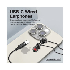 Promate Silken-C Ergonomic In-Ear USB-C Wired Stereo Earphones - Black