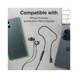 Promate Silken-C Ergonomic In-Ear USB-C Wired Stereo Earphones - Black