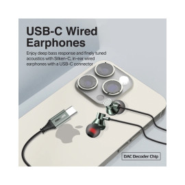 Promate Silken-C Ergonomic In-Ear USB-C Wired Stereo Earphones - Gray