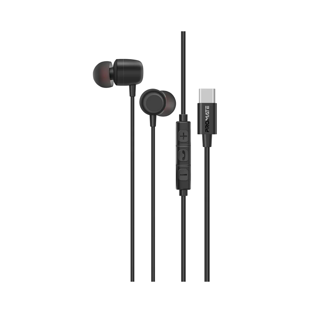Promate Silken-C Ergonomic In-Ear USB-C Wired Stereo Earphones - Gray
