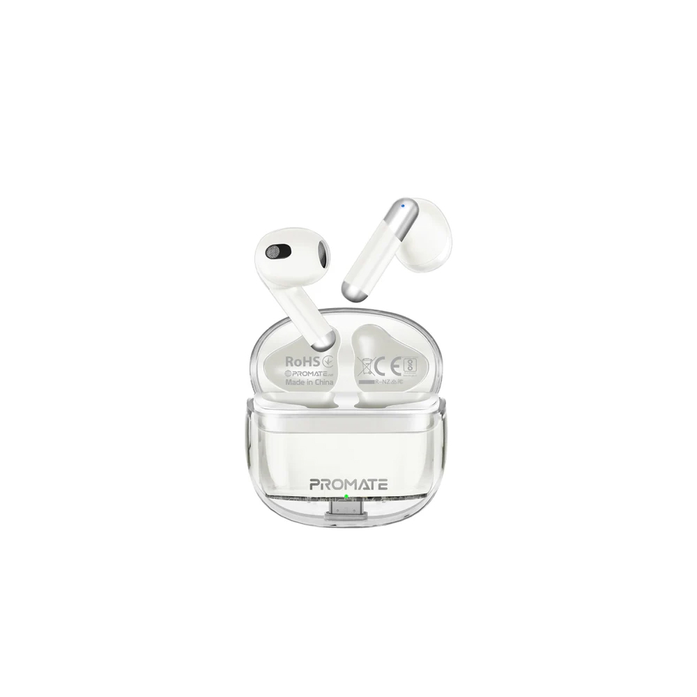Promate TransPods High Definition Transparent TWS Earbuds with IntelliTouch - White
