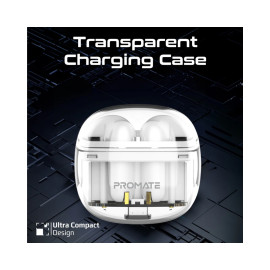 Promate TransPods High Definition Transparent TWS Earbuds with IntelliTouch - White