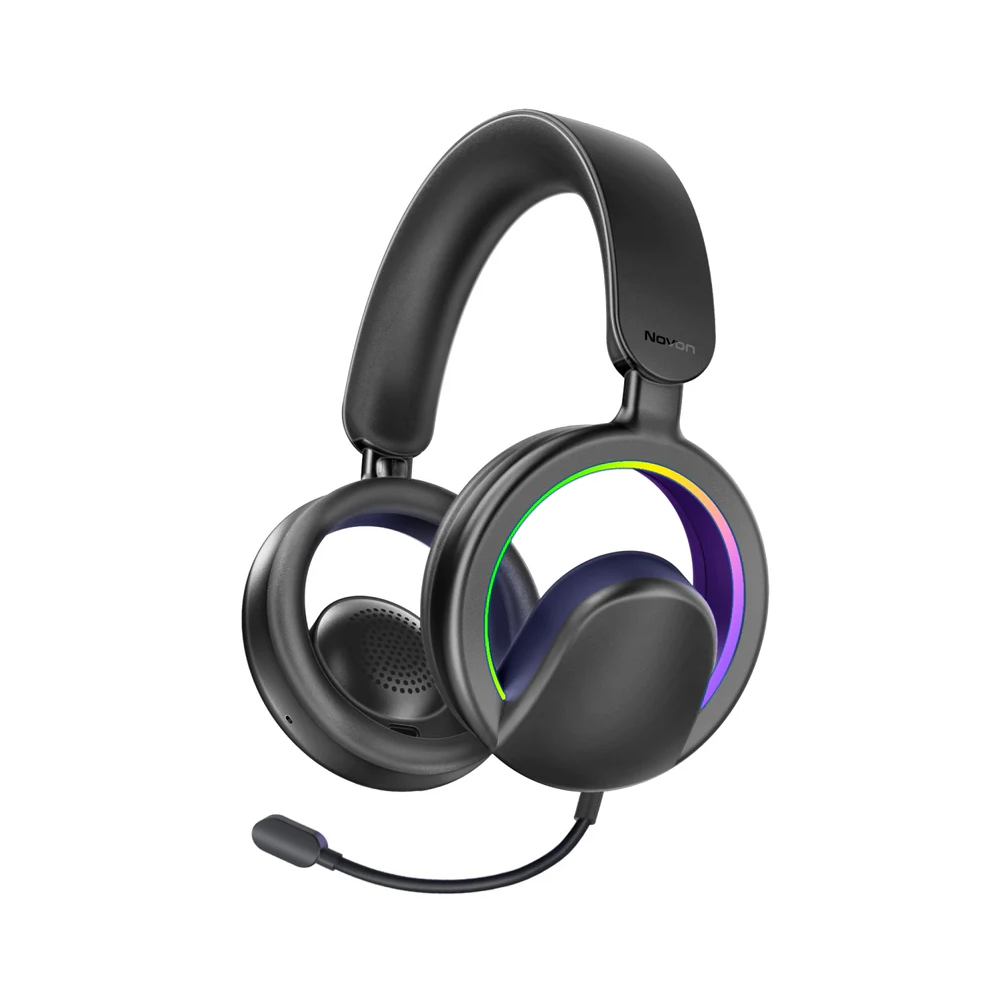 Promate Novon High-Fidelity Open Ear Wireless Over-Ear Headphones with Detachable Mic - Black