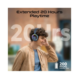 Promate Novon High-Fidelity Open Ear Wireless Over-Ear Headphones with Detachable Mic - Blue