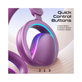 Promate Novon High-Fidelity Open Ear Wireless Over-Ear Headphones with Detachable Mic - Purple