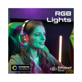 Promate TransTune Active Noise Cancelling Hi-Fi Stereo Wireless Headphones with RGB Lights - Gun Metal