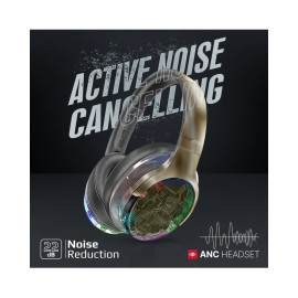 Promate TransTune Active Noise Cancelling Hi-Fi Stereo Wireless Headphones with RGB Lights - Gun Metal