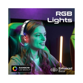 Promate TransTune Active Noise Cancelling Hi-Fi Stereo Wireless Headphones with RGB Lights - Silver