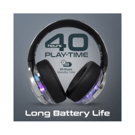 Promate TransTune Active Noise Cancelling Hi-Fi Stereo Wireless Headphones with RGB Lights - Silver