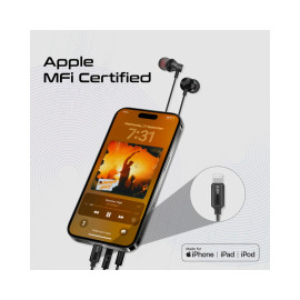 Promate Vibe-LT MFi-Certified Ergonomic In-Ear Lightning Connector Earphones - Black