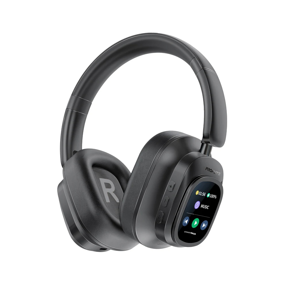 Promate VuTune High-Definition Hybrid ANC Headphones with Detachable Magnetic LCD Touch Screen Controller