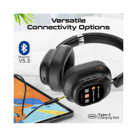 Promate VuTune High-Definition Hybrid ANC Headphones with Detachable Magnetic LCD Touch Screen Controller