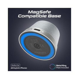 Promate Punch High-Fidelity Mini Bluetooth Speaker with MagSafe Compatible Base - Silver