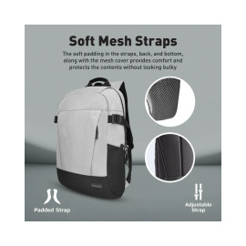 Promate Birger 15.6" ComfortStyle™ Laptop Backpack with Large Compartments - Grey