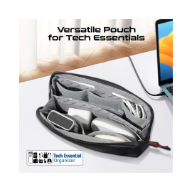Promate Vali Lightweight Tech Essential Organizer Pouch Bag with Multiple Pockets - Black