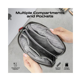 Promate Vali Lightweight Tech Essential Organizer Pouch Bag with Multiple Pockets - Black