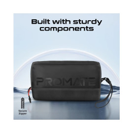 Promate Vali Lightweight Tech Essential Organizer Pouch Bag with Multiple Pockets - Black
