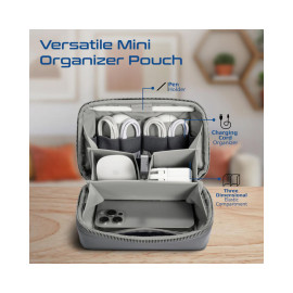 Promate Velvena Compact Tech Essential Organizer Pouch Bag with Multiple Compartments - Grey