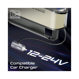 Promate CarMate-RPD 65W Multi-Functional Car Organizer and Charging Station with USB-C & Lightning Retractable Cables - Beige
